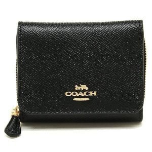 Coach Small Trifold Wallet In Crossgrain Leather Black